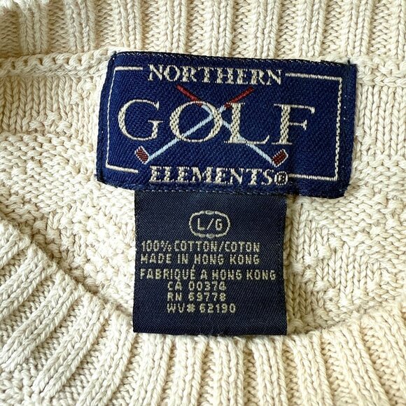 Vtg Northern Golf Elements Sweater Sz Large Beige Textured Knit Plaid Golf Bag - Picture 2 of 7